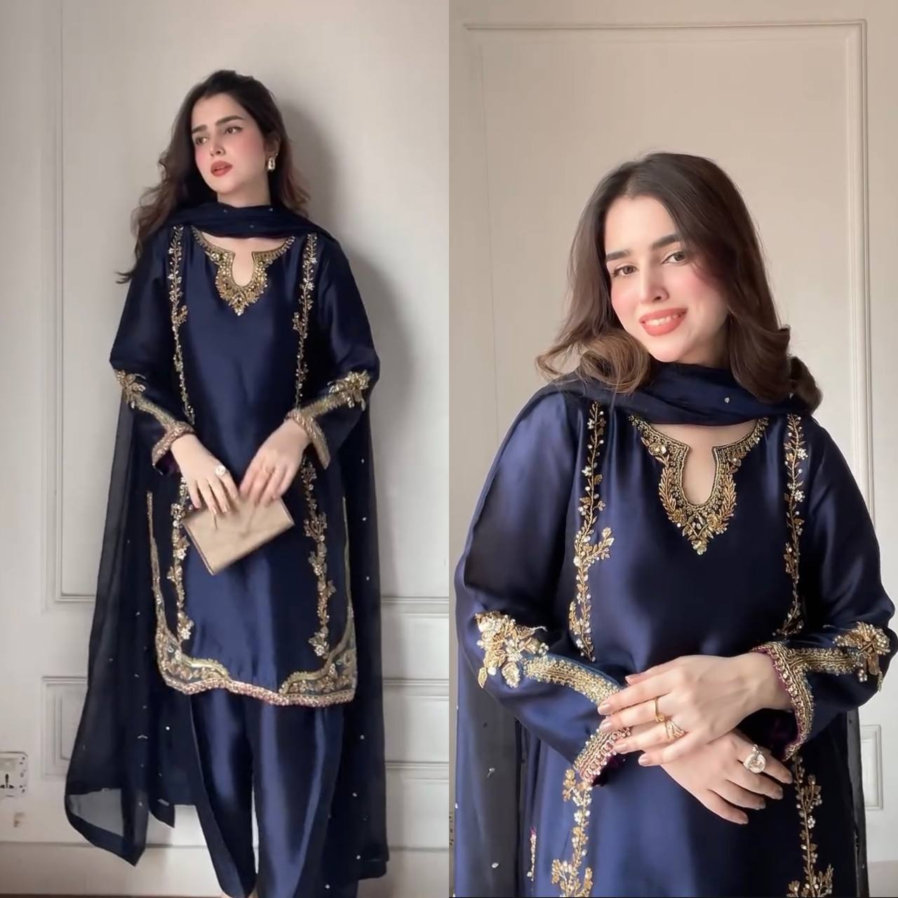 Navy Noir Gold-Embroidered Suit